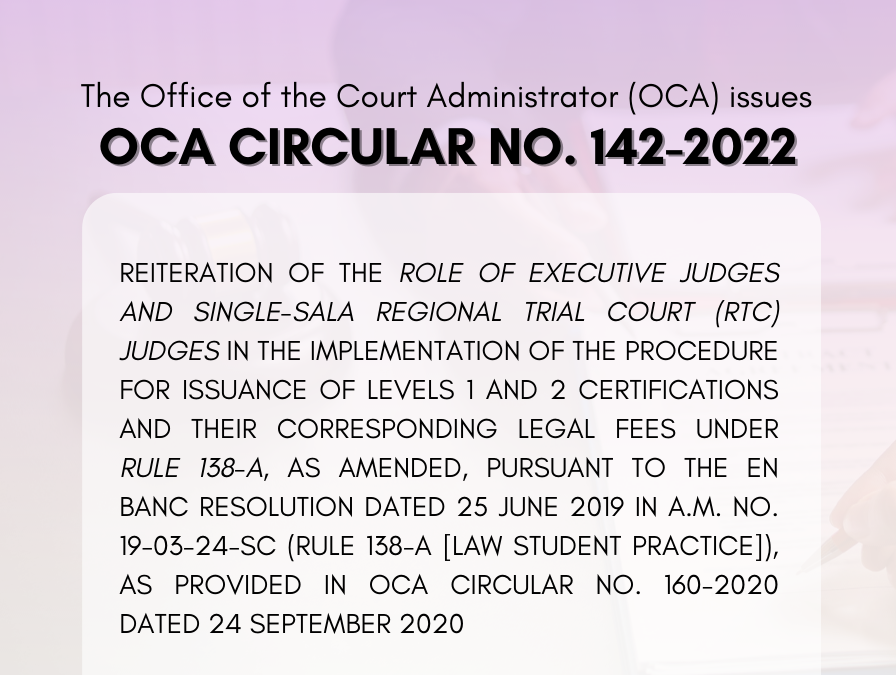 OCA Circular. 142 – 2022